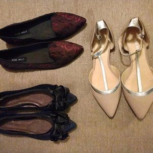 ❤️LOT 3  2 NINE WEST 1 J RENEE Womens Size 7 1/2 Pointy Toe Ballet Flats